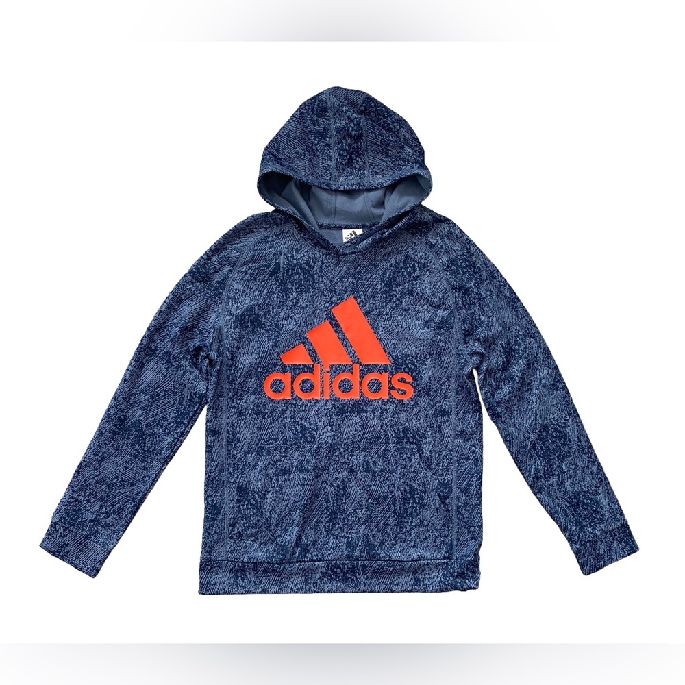 Adidas Boys Size 18/20 XL Blue Print Hooded Sweatshirt Adidas Logo  Hoodie
